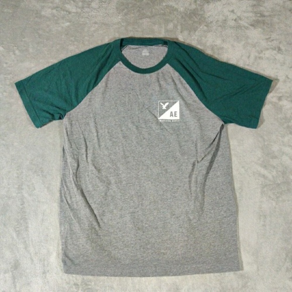 American Eagle Shirt Mens Large Green/Gray Ragland Short Sleeve Casual
